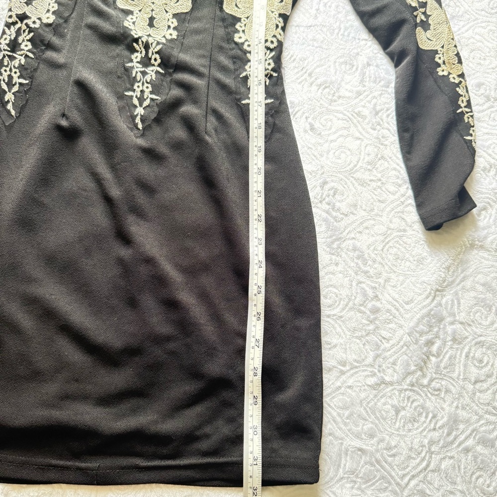 Gianni Bini Black Dress Gold Embroidered Lace Long Sleeve XS - Picture 8 of 8